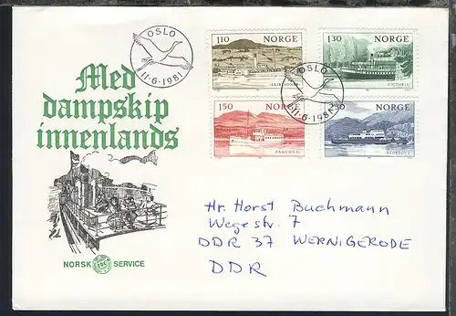 Norwegen 1975/83 9 verschiedene FDC, 2x ohne Anschrift, 7x nach Wernigerode/DDR