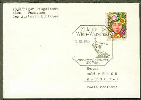 1978 Austrian Airlines 20 Jahre Wien-Warschau SSt. auf Bf.