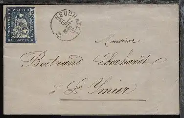 10 Rp. Sitzende Helvetia auf Bf. ab Neuchatel 12 SEPT. 62 nach St. Iwier