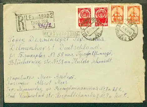 1950 R-Bf. ab Leningrad nach Delmenhorst, Bf. rauh geöffnet (seitlich rechts)