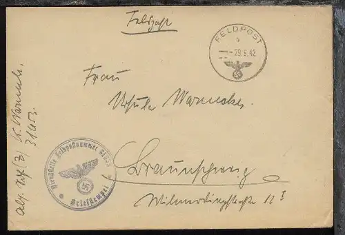 Allenstein FELDPOST b 29.9.42 + BfSt. 31653 