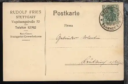 Stuttgart K1 STUTTGART BAHNHOF 12 JUL 10 auf Firmen-PK (Rudolf Fries Stuttgart)