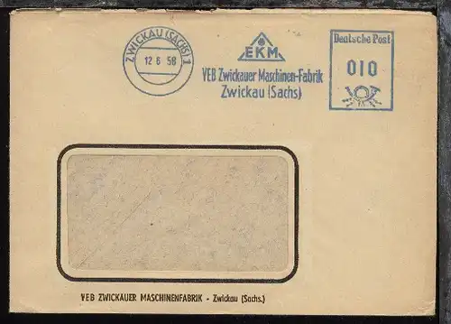 Zwickau AFS ZWICKAU (SACHS) 12.6.58 EKM VEB Zwickauer Maschinen-Fabrik 