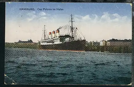 Dampfer Cap Polonio in Hamburg, 1928, Kte min. Eckbug