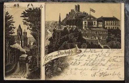 Königswinter (Gruss vom Drachenfels 2 Bilder), 1897