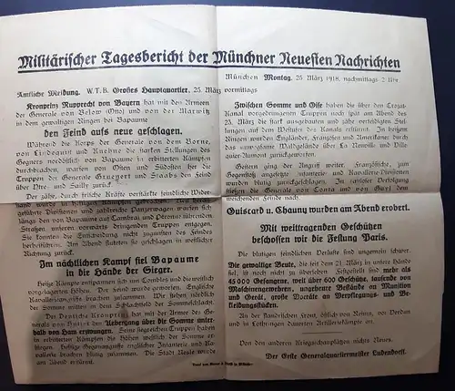 25.3.1918 Plakat  Militärischer Tagesbericht der Münchner Neuesten Nachrichten: 