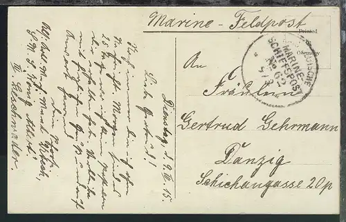 MSP 62 9.3.(15) SMS König Albert auf AK,  Stempel ohne Jahreszahl