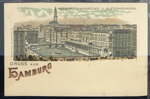 Gruss aus Hamburg (Reesendammbrücke und Alsterarkaden)