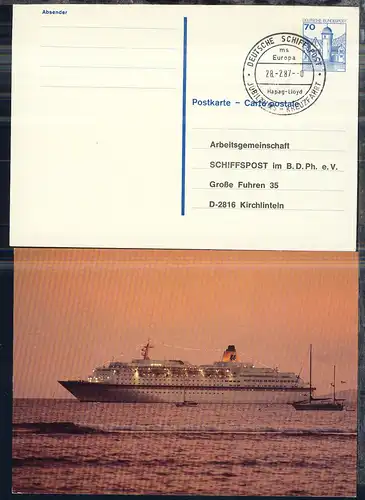 DEUTSCHE SCHIFFSPOST JUBILÄUMS-KREUZFAHRT ms Europa Hapag-Lloyd 28.2.87