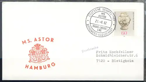 DEUTSCHE SCHIFFSPOST NORDMEER-KREUZFAHRT MS ASTOR HADAG-CRUISE-LINE 21.8.82