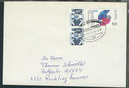 KÖLN-HAMBURG BAHNPOST aq ZUG 02130 16.7.90 auf Brief