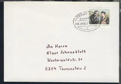 HANNOVER-BREMEN BAHNPOST c ZUG 01885 16.4.85 auf Brief
