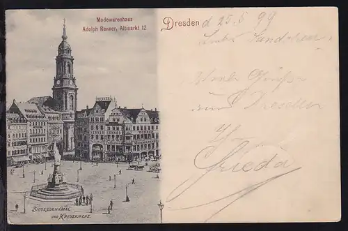 Dresden Modewarenhaus Adolph Renner, Kreuzkirche und Siegesdenkmal, 1899