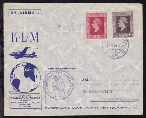 KLM-Erstflug-Brief Amsterdam-Curacoa 6. Juni 1946, 
