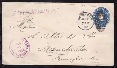 L1 Per "PHILADELPHIA" auf Brief ab New York JAN 21 1902 nach Manchester/England,