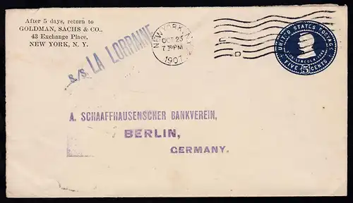 L1 S/S LA LORRAINE auf Brief ab New York OCT 23 1901 nach berlin