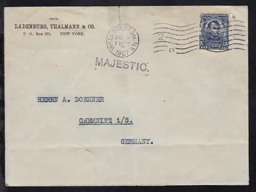 L1 MAJESTIC auf Brief ab New York JUL 9 1907 nach Chemnitz, Brief Büge