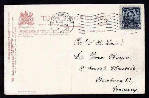 hs Leitvermerk Per S/S "St. Louis" auf Osterkarte ab Philadelphia MAR 22 1907 
