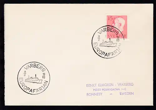 VARBERG EUROPAFERGEN 8.5.1960 auf Brief