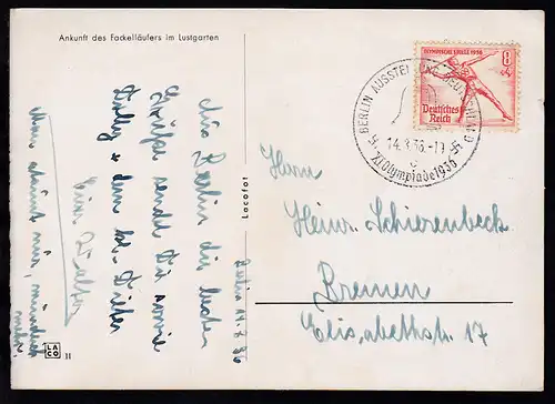 Berlin Sonderstempel BERLIN AUSSTELLUNG DEUTSCHLAND XI. Olympiade 14.8.36