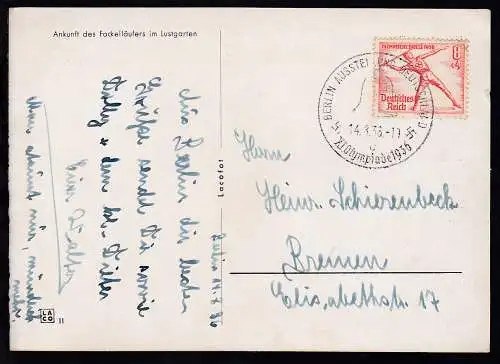 Berlin Sonderstempel BERLIN AUSSTELLUNG DEUTSCHLAND XI. Olympiade 14.8.36