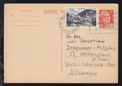 Marianne 12 F + Zusatzfrankatur F 1004 ab Paris 10.5.1955 