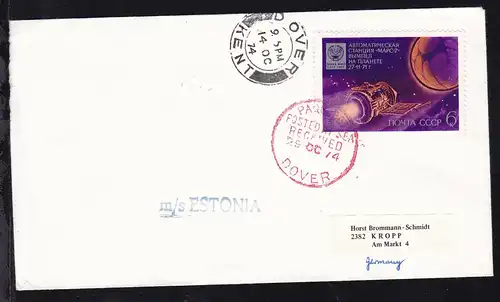 PAQUEBOT DOVER POSTED AT SEA RECEIVED 29 OC 74 + L1 m/s ESTONIA auf Brief