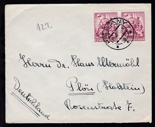 Gefecht bei Zborov 1 Kc waager. Paar auf Brief ab Pistany 13.VII.37 