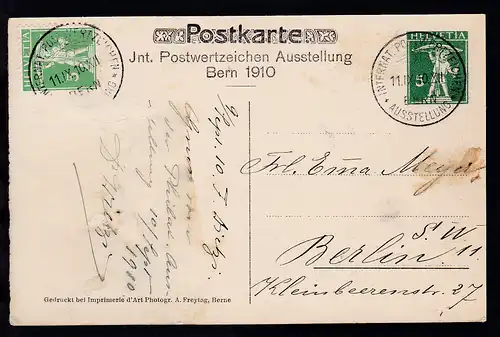 Sonderstempel INTERNAT. POSTWERTZEICHEN AUSSTELLUNG BERN 11.IX.10