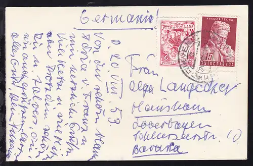 2 Werte auf AK (Crikvenica Hotel Miramare) ab Crikvenica 20.VIII.53 