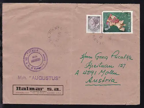L1 + Bordstempel MN Augustus auf Reedereiumschlag (Italmar S.A.) ab Genua 
