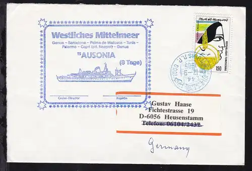 Cachet "Westliches Mittelmeer TN Ausonia" auf Brief ab Tunis 12.9.1985