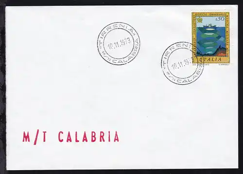 TIRRENIA M/N CALABRIA 10.11.1973 + L1 M/T CALABRIA auf Brief ohne Anschrift