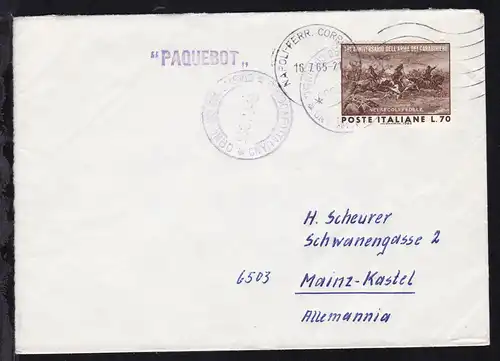 PIROSCAFO ITALIANO CRISTOFORO COLOMBO 8.8.1965 auf Brief