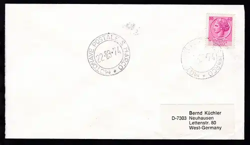 MOTONAVE POSTALE S. MARCO 22.3.74 auf Brief