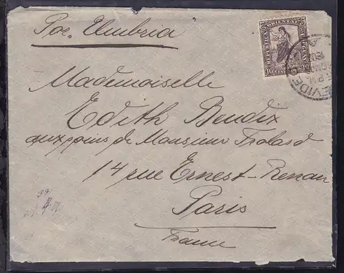 hs Leitvermerk par Umbria auf Brief ab Montevideo 10 MAR 1907 nach Paris, 