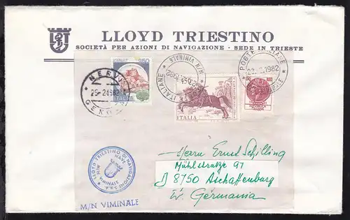 POSTE ITALIANE M/N VIMINALE 22.2.1982 + L1 + Bordstempel auf Reedereiumschlag