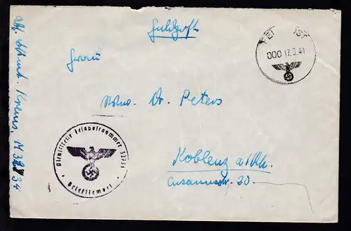 FELDPOST ? 000 17.3.41 + K1 Dienststelle Feldpostnummer 32734 Briefstempel