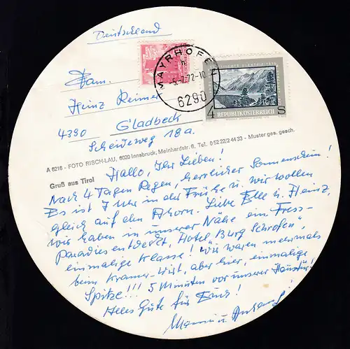 Gruss aus Tirol, runde CAK mit 8 Bildern, 1972