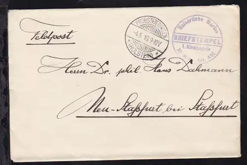 OSt. Probsteinhagen (Holstein) 4.5.16 + Steg-K1 BRIEFSTEMPEL