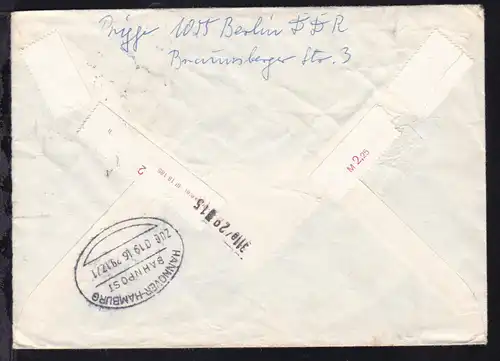 HANNOVER-HAMBURG BAHNPOST ZUG 01916 29.12.71 rs auf Eilbrief ab Berlin 28.12.71 