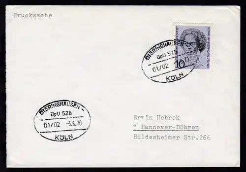 DIERINGHAUSEN-KÖLN ÜpU 528 01/02 3.6.70 auf Brief