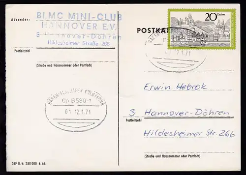 HAGEN-FLUGHAFEN KÖLN/BONN Üp 8580-1 01 12.1.71 auf CAK