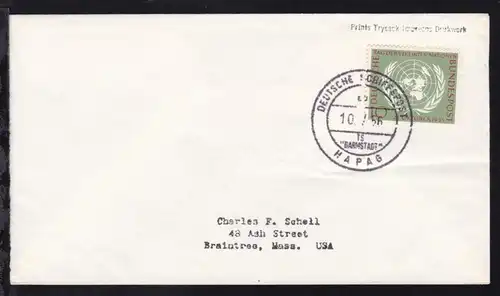 DEUTSCHE SCHIFFSPOST HAPAG au TS "DARMSTADT" 10.7.56 auf Brief