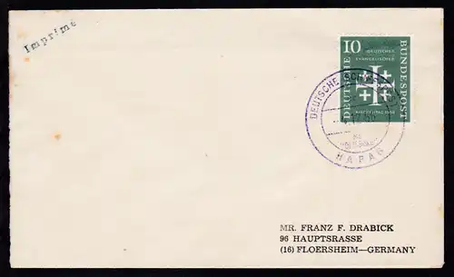 DEUTSCHE SCHIFFSPOST HAPAG ac MS "DUISBURG" 4.12.56 auf Brief