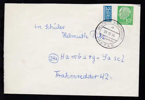 DEUTSCHE SCHIFFSPOST HAPAG a MS "Hamburg" 27.12.55 auf Brief
