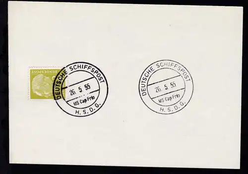 1954/55 H.S.D.G. 6 postkartengrosse Stempelblätter (je mit 2 Pfg. Heuss) mit 