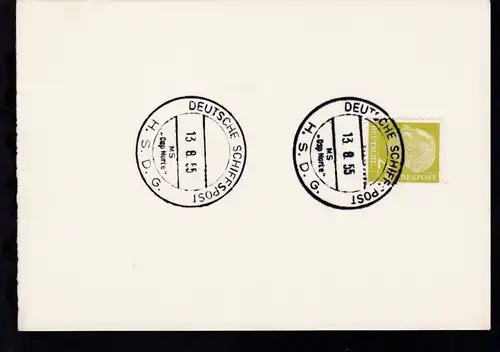 1954/55 H.S.D.G. 6 postkartengrosse Stempelblätter (je mit 2 Pfg. Heuss) mit 