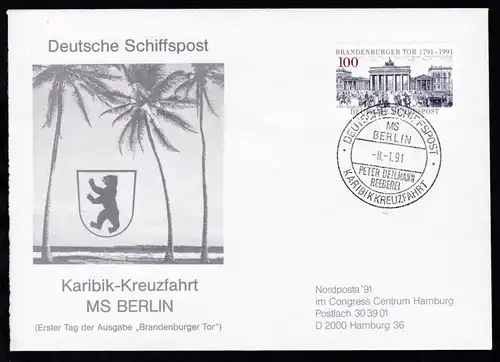 DEUTSCHE SCHIFFSPOST MS BERLIN PETER DEILLMANN REEDEREI KARIBIKKREUZFAHRT 8.1.91