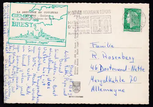 Cachet GEMEX BREST 17.-31. Oktober 1969 Zerstörer "Bayern" auf CAK 